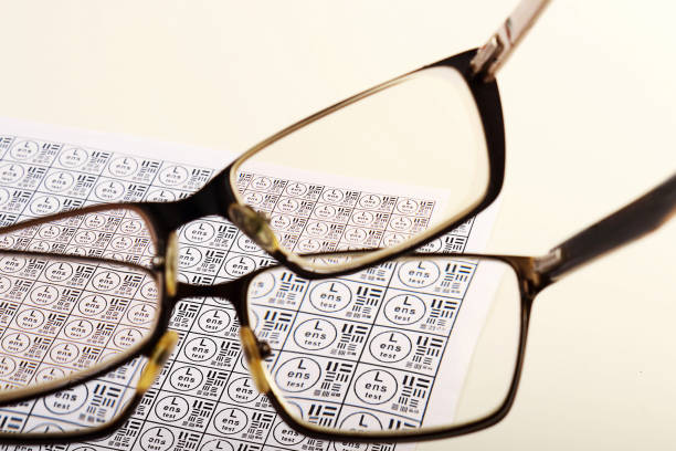istock Glasses for vision correction. Test for lenses, myopia, hyperopia. Selection of glasses, vision test, concept. Selective focus, close up. 1219503957