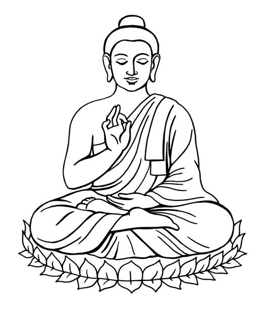 sitzenmeditierender buddha. handzeichnung doodle. umriss. - bodhisatva stock-grafiken, -clipart, -cartoons und -symbole