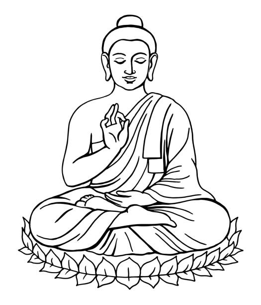 illustrazioni stock, clip art, cartoni animati e icone di tendenza di seduto a meditare buddha. doodle di disegno a mano. contorno. - bodhisatva