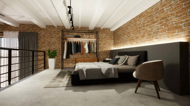 istock 3d rendering. Interior house modern open living space with kitchen.Loft style Duplex apartment residence.Home decoration luxury  interior design. 1219508921