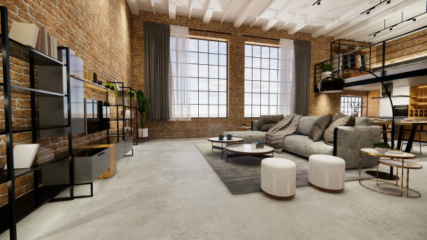istock 3d rendering. Interior house modern open living space with kitchen.Loft style Duplex apartment residence.Home decoration luxury  interior design. 1219508942