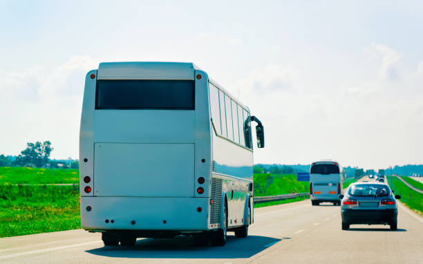 istock White Tourist bus on highway road Poland 1219510128