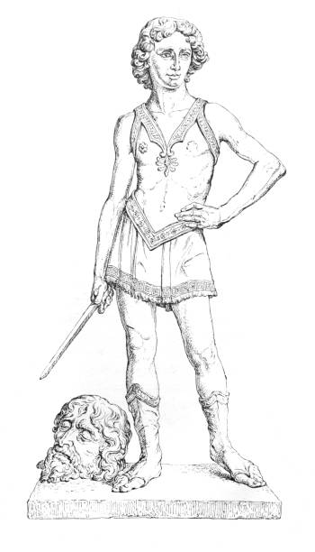 David defeats Goliath by Verocchio in the old book La Renaissance, by E. Muntz, 1882, Paris