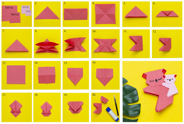 Stepbystep Photo Guide On How To Bookmark An Origami Book In The Form Of A  Pink Koala Diy Concept Childrens Creativity Stock Photo - Download Image  Now - iStock