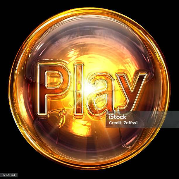 Play Icon Golden Isolated On Black Background Stock Illustration - Download Image Now - Amber, Beginnings, Black Color