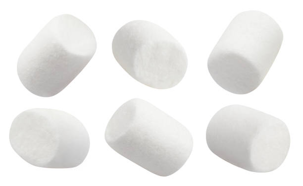 set von köstlichen marshmallows auf weiß - marshmallow stock-fotos und bilder