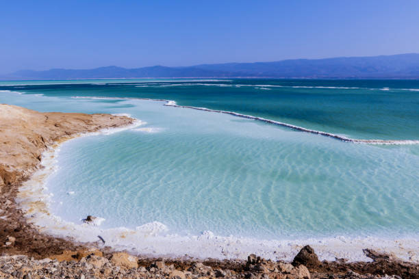 Amazing View to the Salty Surface of the Lake Assal, Djibouti stock photo