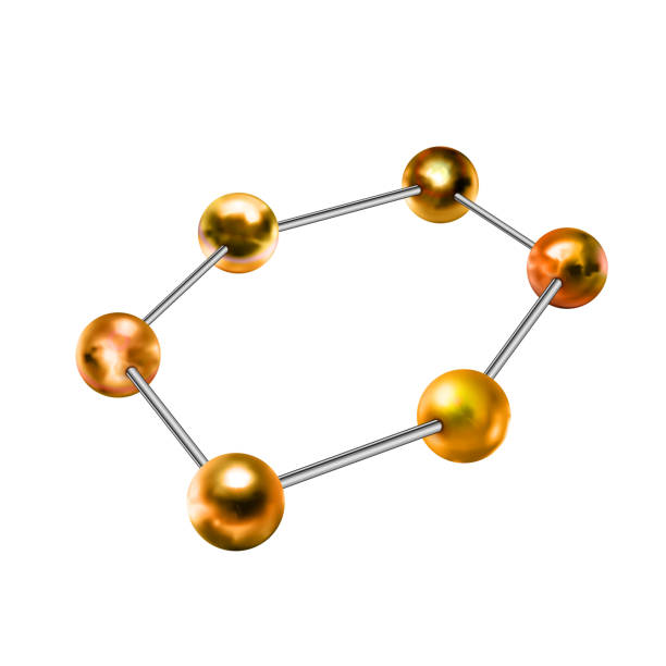 istock Glossy golden balls in hexagon shape, abstract chemical structure on white 1219522177