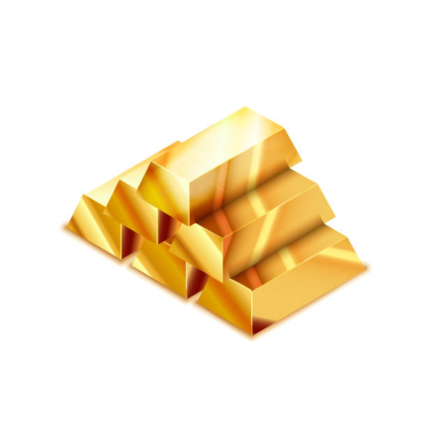 istock Large heap of realistic glossy golden bars in isometric view on white 1219522951