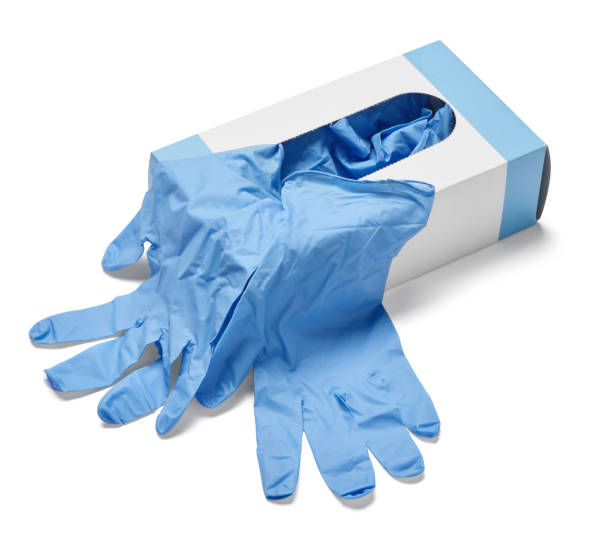 latex glove protective protection virus corona coronavirus disease epidemic medical health hygiene close up of a box of white latex protective gloves on white background plastic gloves stock pictures, royalty-free photos & images