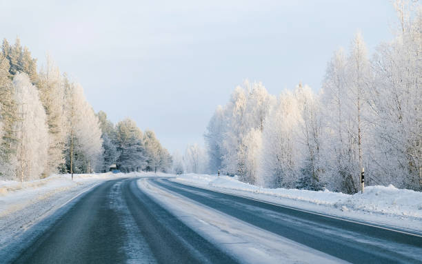 istock Winter road and Snowy Forest in Cold Finland 1219522990