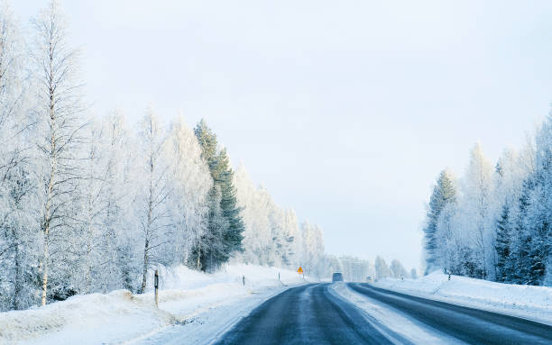 istock Winter road and Snowy Forest at Cold Finland 1219523110