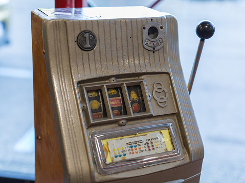 Detail of Vintage Slot Machine: Gaming Theme.