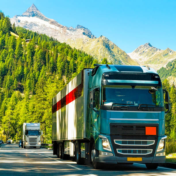 istock Trucks on road at Visp Swiss 1219525851
