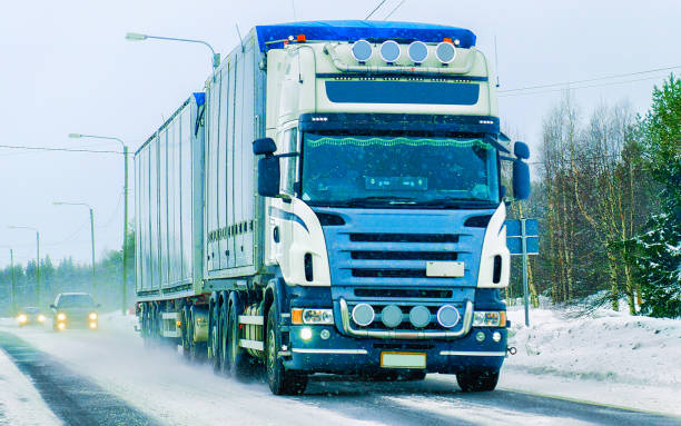 istock Van on road of winter Rovaniemi 1219526166