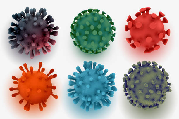 realistische 3d-coronavirus-zell-sammlung von sechs - virus stock-grafiken, -clipart, -cartoons und -symbole