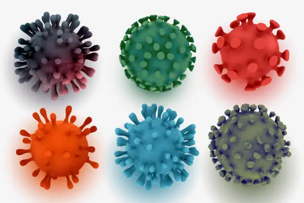 Vector illustration of realistic 3d coronavirus cells collection of six