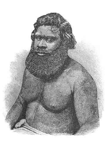 Australian Aboriginal in the old book the Antropology, by E. Tailor, 1882, St. Petersburg