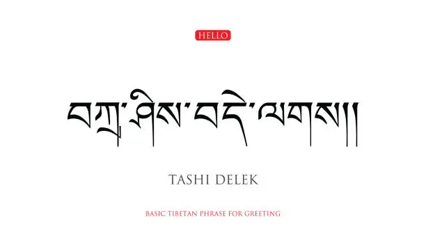 Vector illustration of Basic Tibetan phrase for greating. stock vector