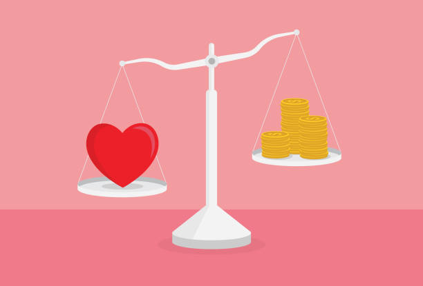serce i pieniądze w skali wagowej - heart shape pink background cartoon vector stock illustrations