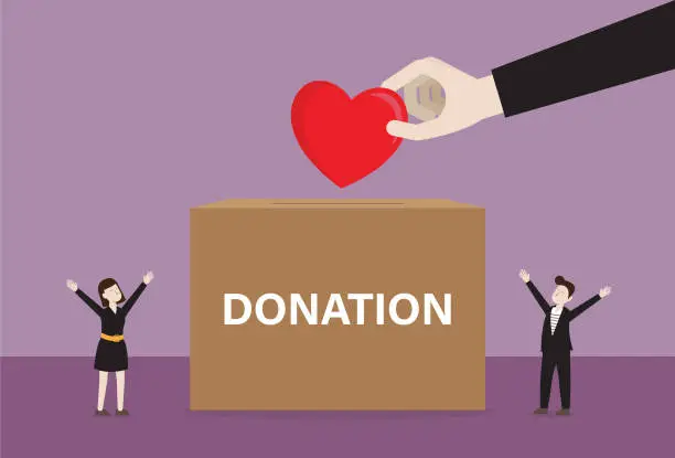 Vector illustration of Business person drops a heart in a donation box