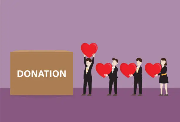 Vector illustration of A business person gives a heart to a donation box
