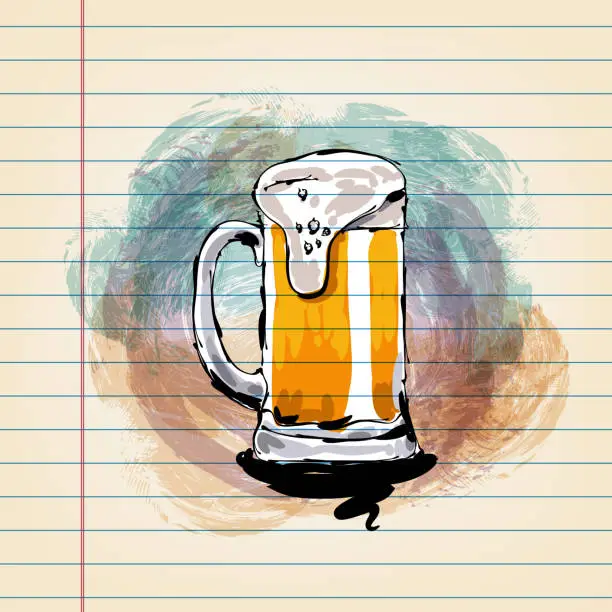 Vector illustration of Beer Mug  Drawing on Ruled Paper