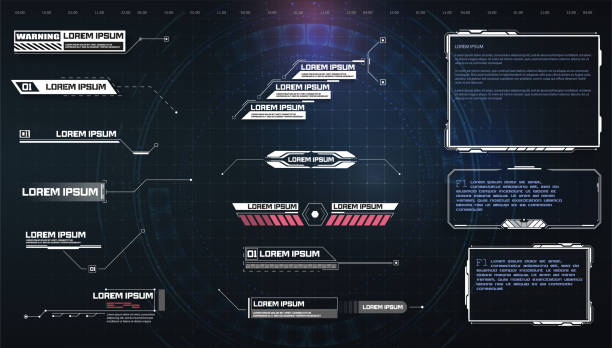HUD, UI, GUI futuristic user interface screen elements set. High tech screen for video game. Sci-fi concept design. Callouts titles. Modern banners, frames of lower third.Sci-fi empty banners for text HUD, UI, GUI futuristic user interface screen elements set. High tech screen for video game. Sci-fi concept design. Callouts titles. video game banners stock illustrations
