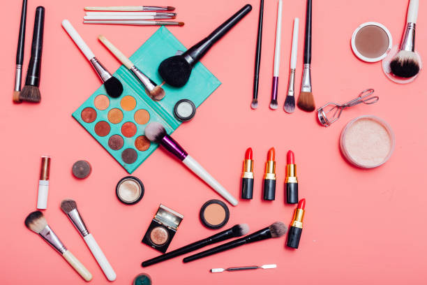 istock Makeup makeup makeup lipstick on a pink background 1219538447