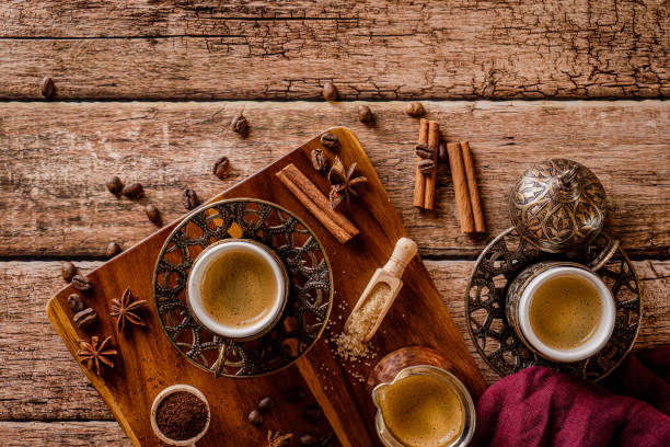 istock Coffee and spices turkish tradition on a wood background 1219543717
