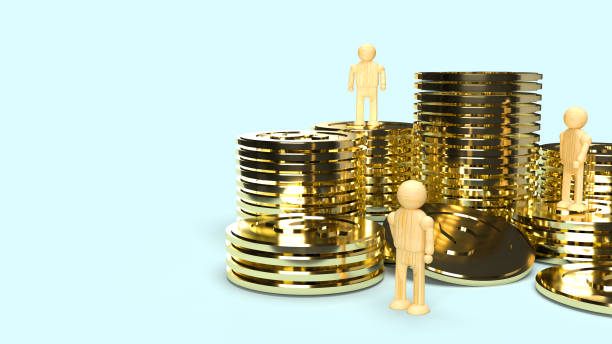 istock human wood and gold coins 3d rendering for business content. 1219544901