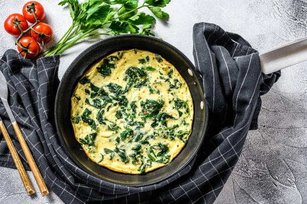 istock Italian Spinach and Cheese Omelet.  Gray background. Top view 1219548713