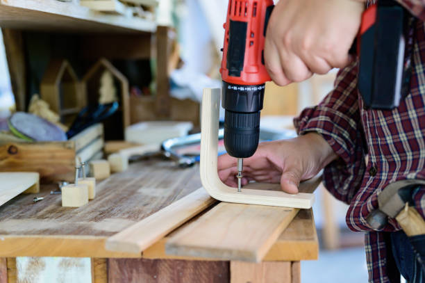 istock Carpenter working from home. Stay home Stay safe woodwork concept. Social Distancing and Physical Distancing 1219550122