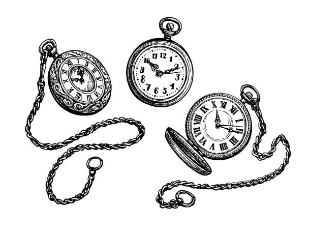 ilustrações, clipart, desenhos animados e ícones de conjunto de relógios de bolso. - pocket watch watch clock pocket