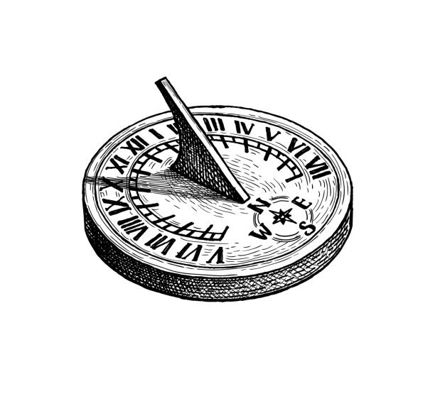 Ink sketch of sundial. Sundial. Ink sketch isolated on white background. Hand drawn vector illustration. Retro style. roman numeral clock stock illustrations