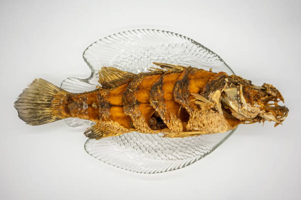istock Fried fish on clear fish plate isolated on white background. 1219552369