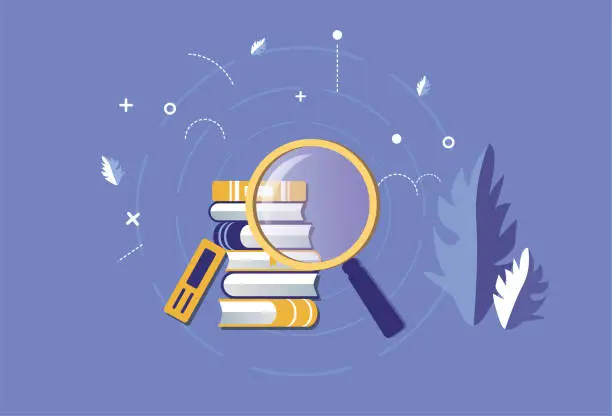 Vector illustration of Magnifying glass search for books