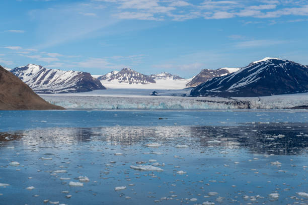 istock Arctic landscape with mountain and glacier in Svalbard in summer time 1219555131