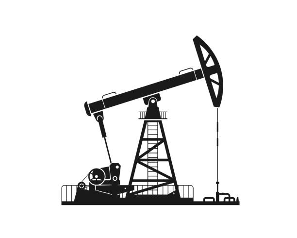 istock Black silhouette of a pump jack is isolated on a white background. 1219555744