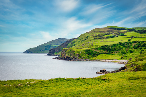 Beautiful view to the green natural Torr Head County Coast in Summer. Torr Head, Antrim County, Northern Ireland, UK, Europe