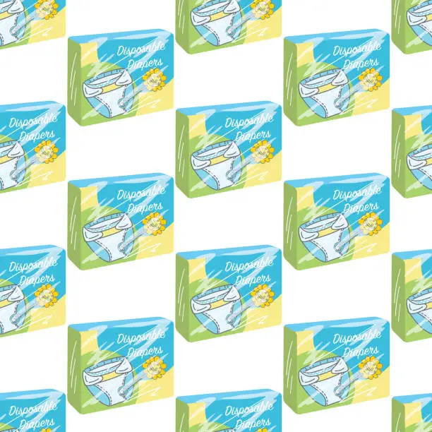 Vector illustration of Packages Of Diapers Seamless Pattern