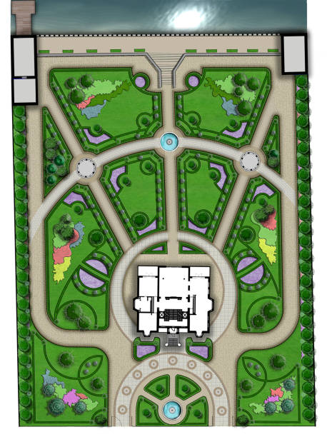 istock Yard landscape design illustration, bird's eye view 3d illustration 1219558342