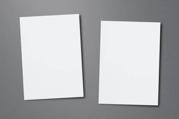 Blank paper sheets for brochure on grey background, top view. Mock up