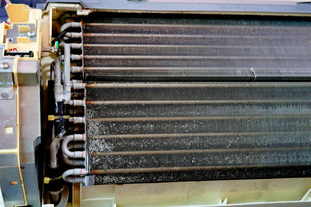istock Dirty dust on air conditioner Coil Fins 1219559000