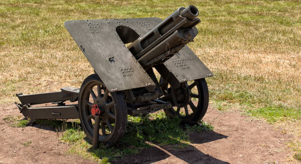 istock Ancient weapons. war cannon. Large wooden wheels 1219559823