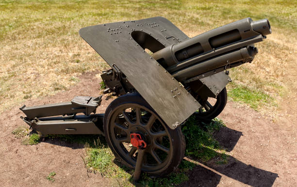 istock Ancient weapons. war cannon. Large wooden wheels 1219559824