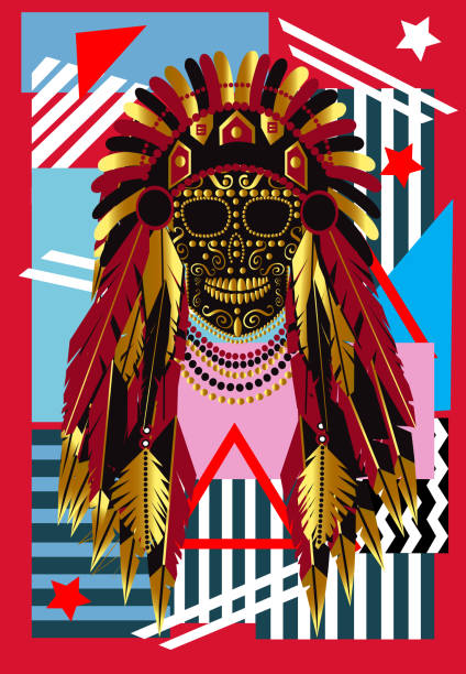 istock Indian skull musk with feathers and Mohawk,  pop art background 1219561047