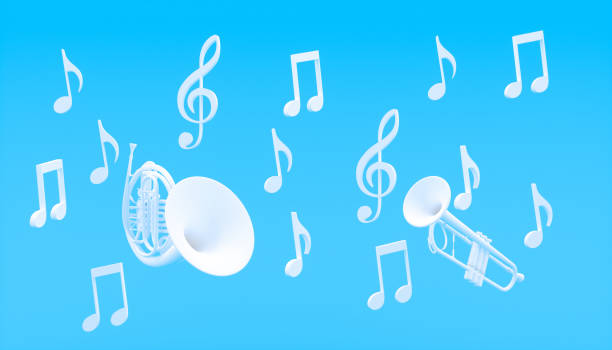 istock white trumpet on a blue background 1219563699