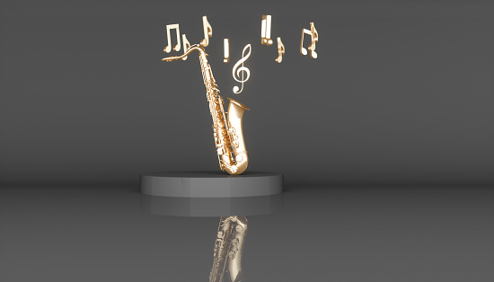 golden saxophone on a black background, 3d illustration