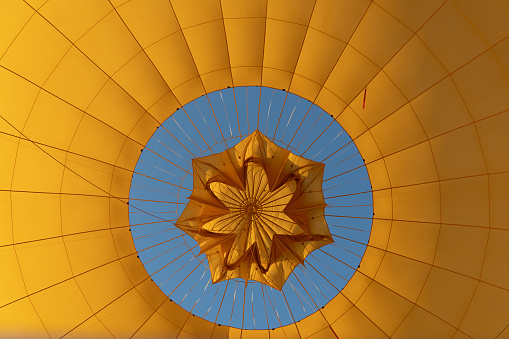 low angle view of inside of hot air balloon after landing